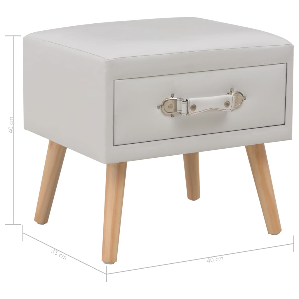 Tables de chevet, lot de 2, blanc, 40 x 35 x 40 cm, cuir synthétique