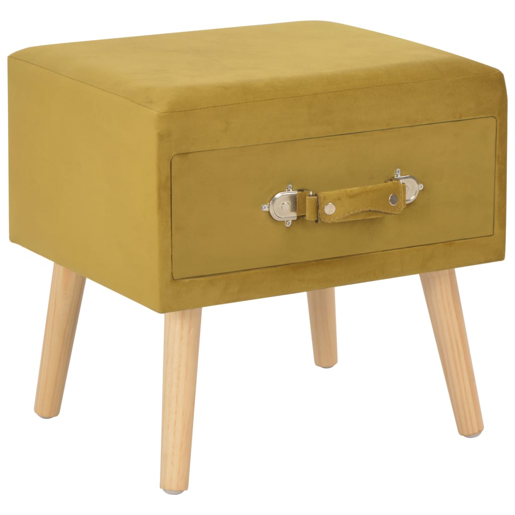 Tables de chevet, lot de 2, velours jaune moutarde, 40 x 35 x 40 cm