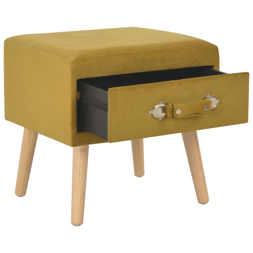 Tables de chevet, lot de 2, velours jaune moutarde, 40 x 35 x 40 cm