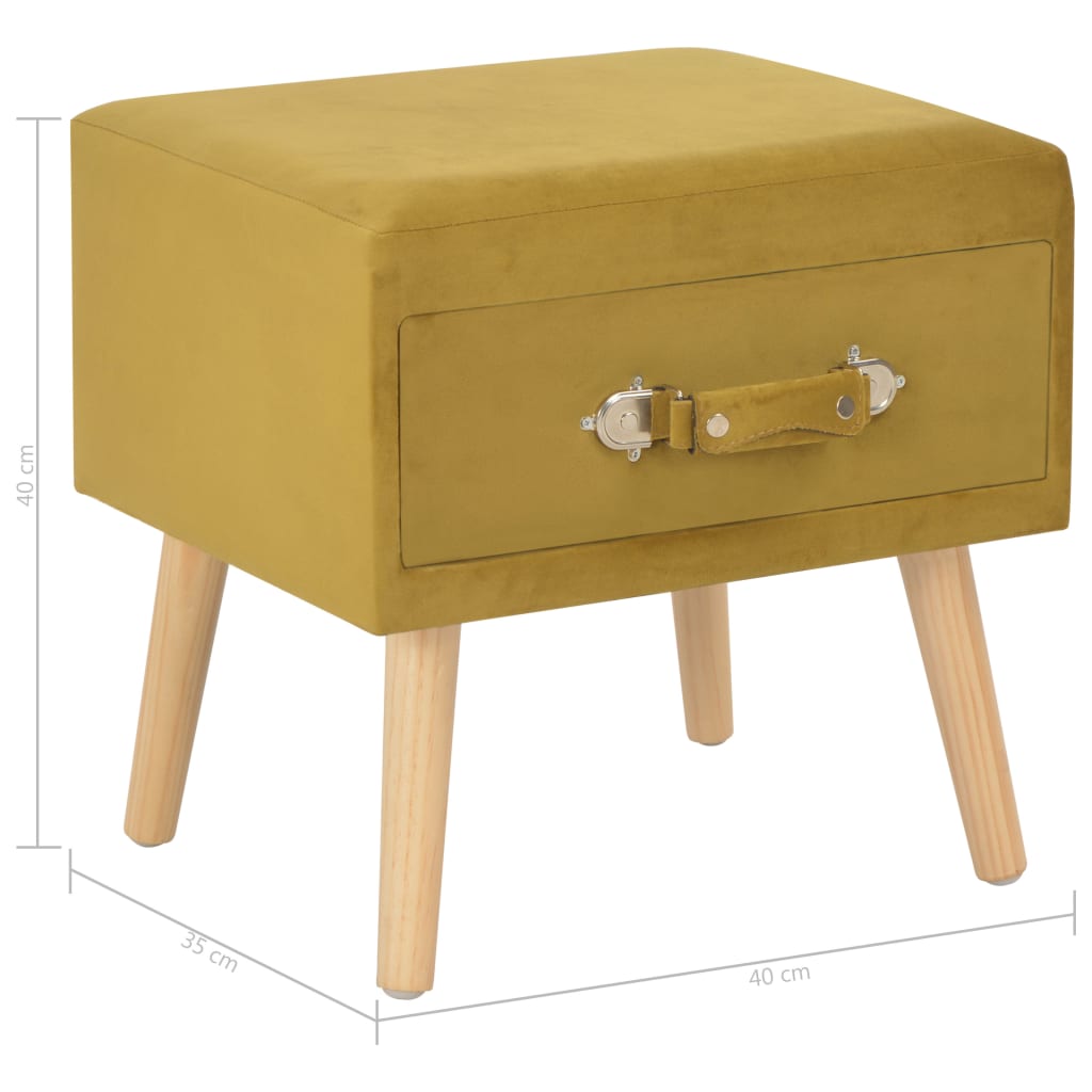 Tables de chevet, lot de 2, velours jaune moutarde, 40 x 35 x 40 cm