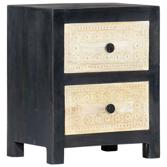 Bedside table hand-carved grey 40x30x50 cm solid mango wood