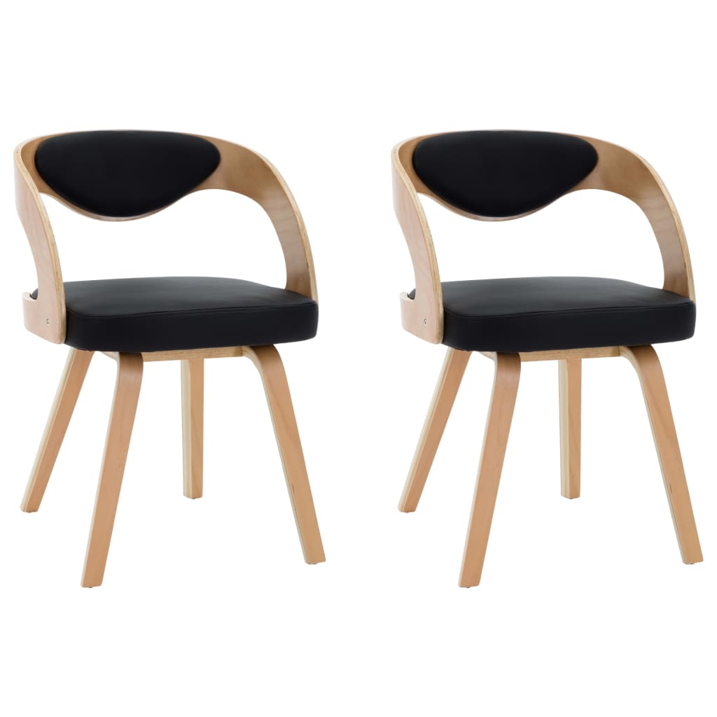 Chaises de salle à manger, lot de 2, bois courbé noir et similicuir