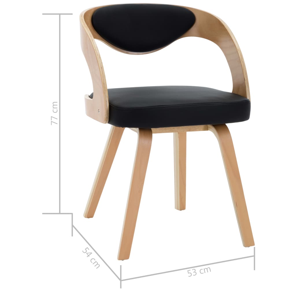 Chaises de salle à manger, lot de 2, bois courbé noir et similicuir