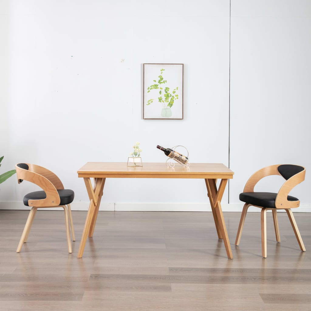 Chaises de salle à manger, lot de 2, bois courbé noir et similicuir