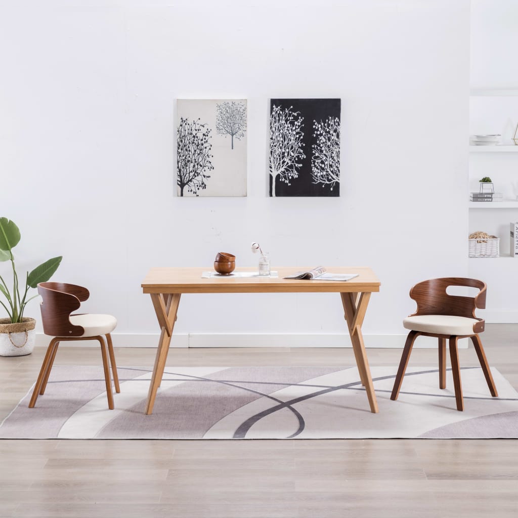 Dining chairs 2 pcs. Cream bentwood and imitation leather