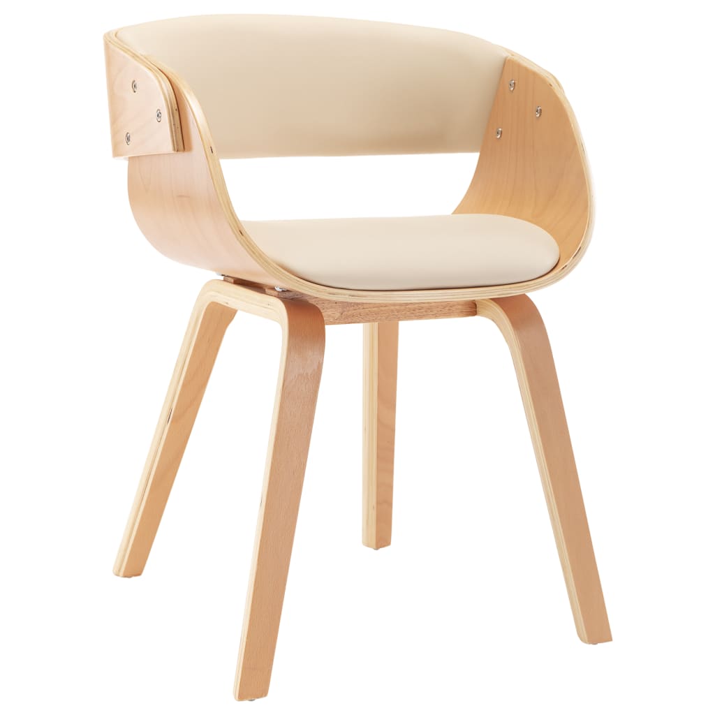 Chaise de salle à manger en bois courbé crème et simili cuir