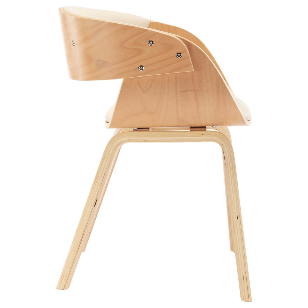 Chaise de salle à manger en bois courbé crème et simili cuir