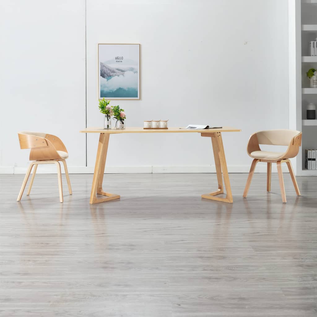 Chaise de salle à manger en bois courbé crème et simili cuir
