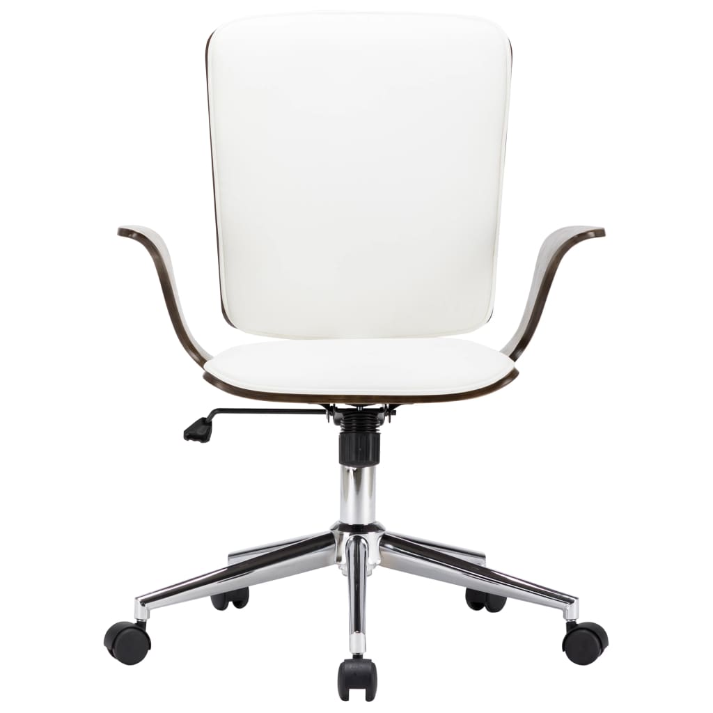 Chaise de bureau pivotante en similicuir blanc et bois courbé