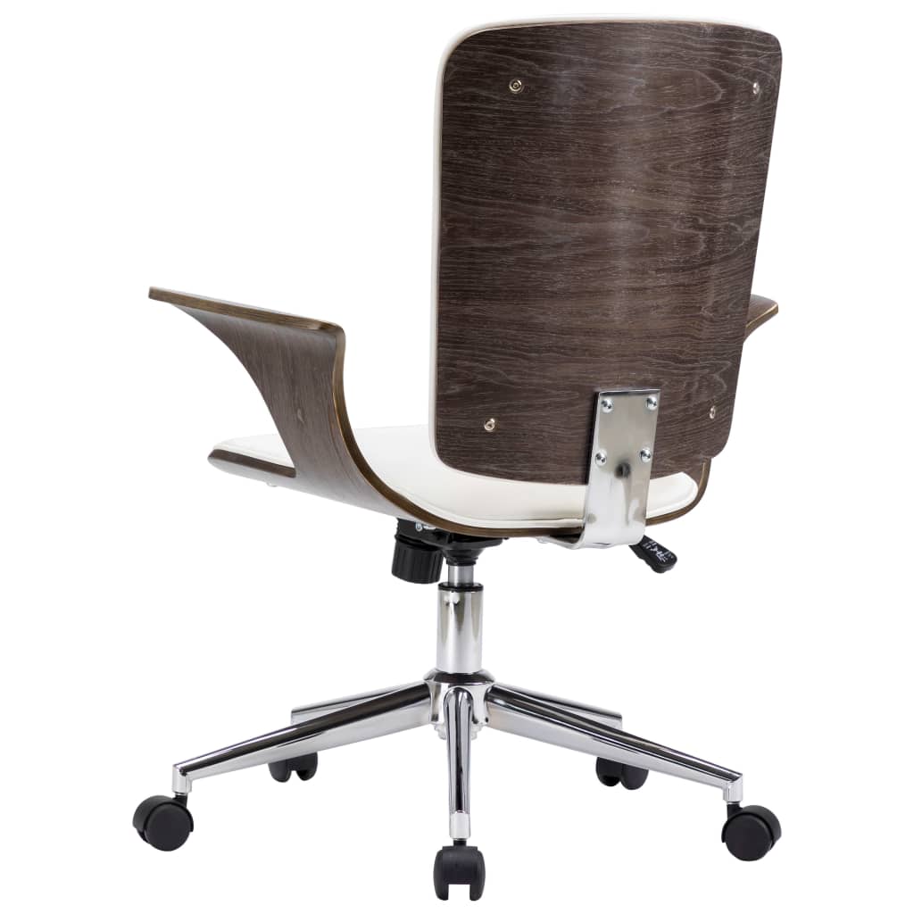 Chaise de bureau pivotante en similicuir blanc et bois courbé