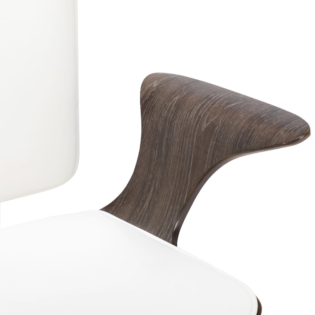 Chaise de bureau pivotante en similicuir blanc et bois courbé