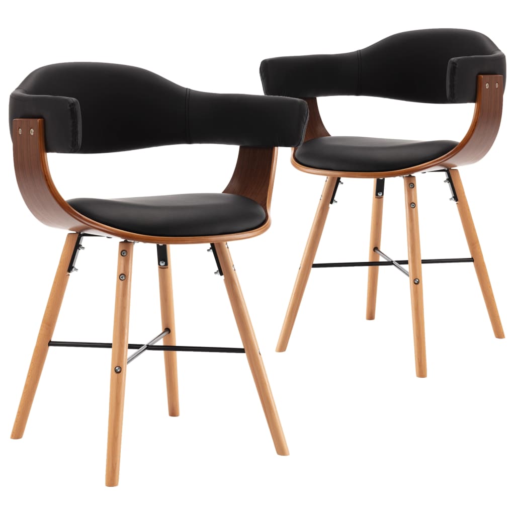 Dining chairs 2 pcs. Black faux leather and bentwood