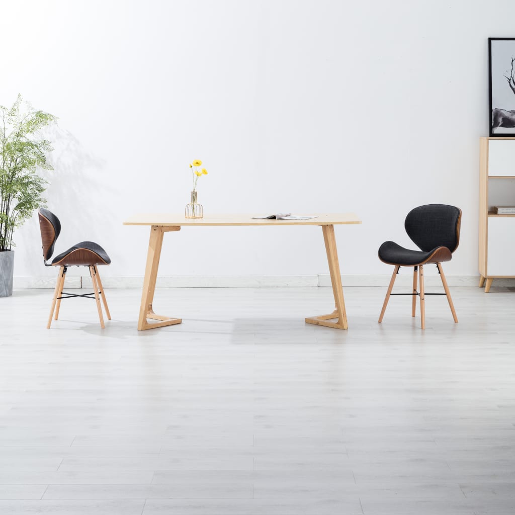 Dining chairs 2 pcs. Dark grey fabric and bentwood