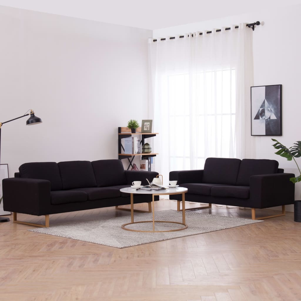 Ensemble de canapé 2 pièces en tissu noir