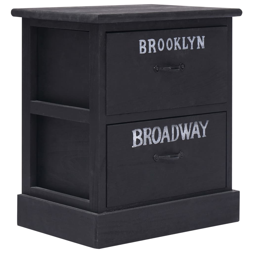 Tables de chevet, lot de 2, noires, 38 x 28 x 45 cm, bois de paulownia
