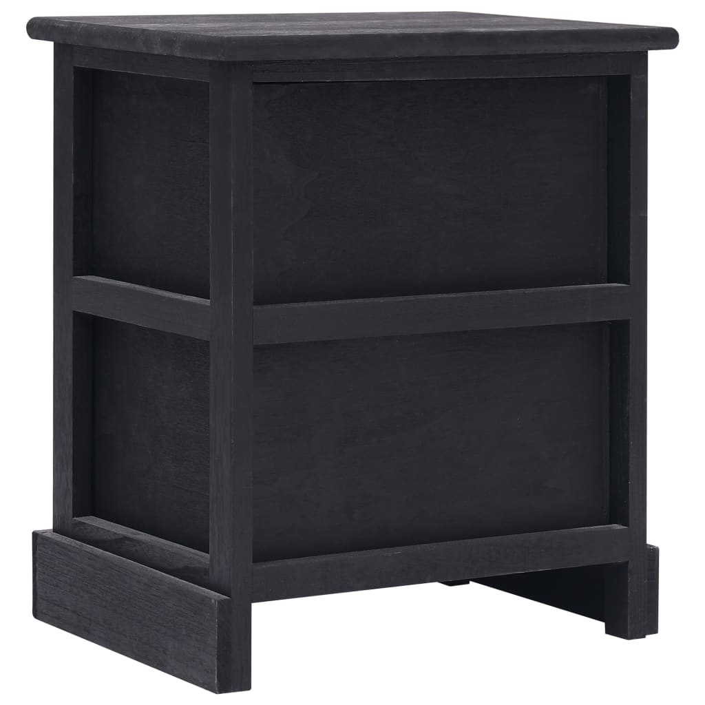 Tables de chevet, lot de 2, noires, 38 x 28 x 45 cm, bois de paulownia