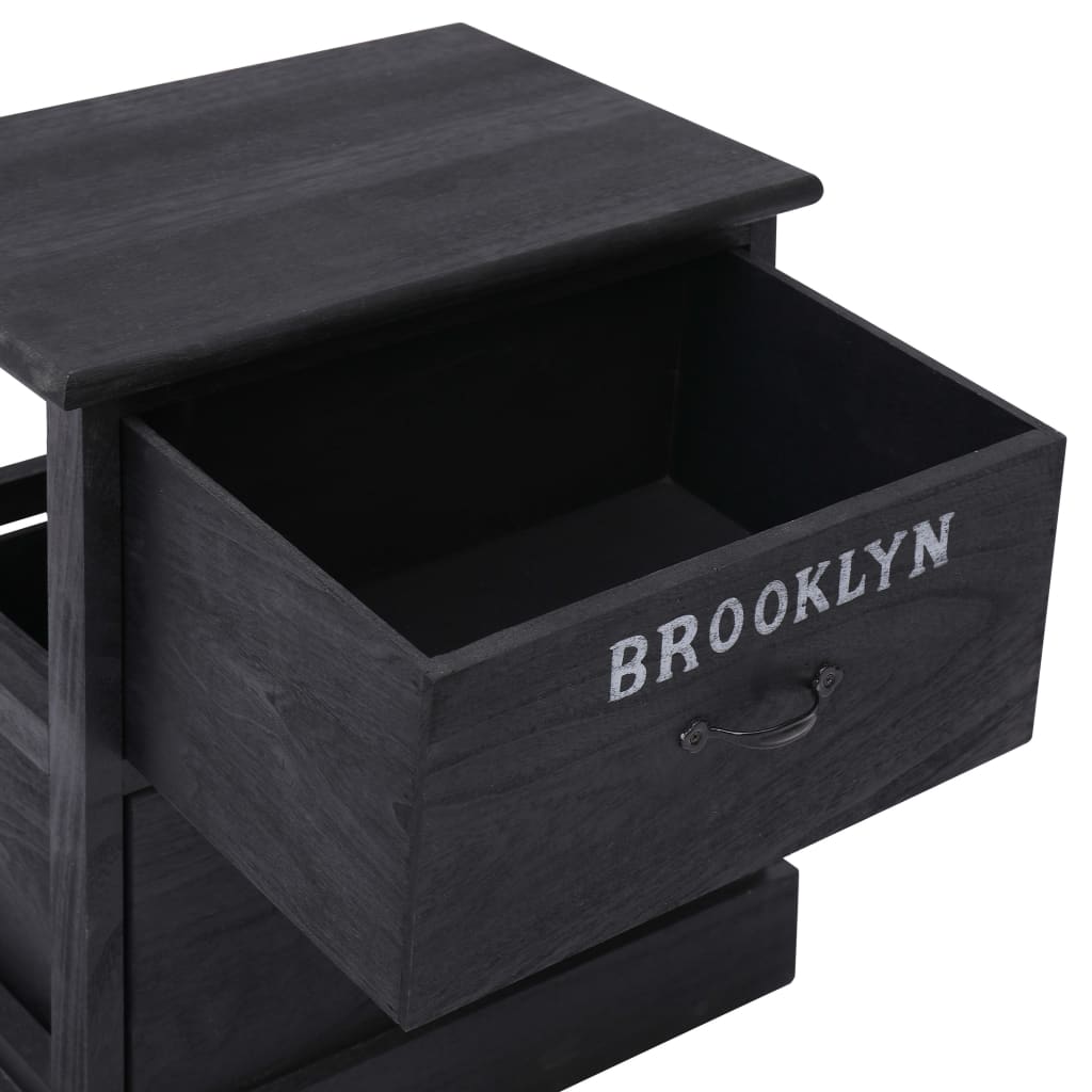 Tables de chevet, lot de 2, noires, 38 x 28 x 45 cm, bois de paulownia