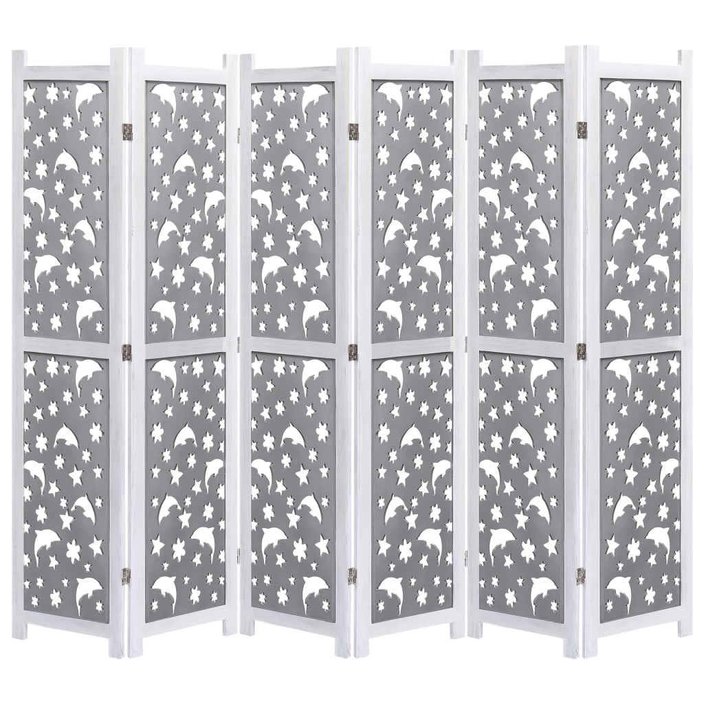 Cloison de séparation 6 parties grise 210 x 165 cm en bois massif