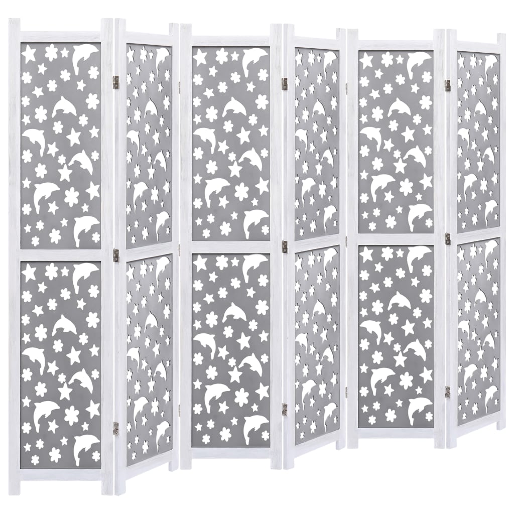 Cloison de séparation 6 parties grise 210 x 165 cm en bois massif