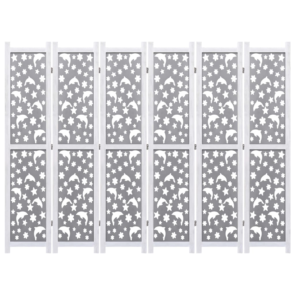 Cloison de séparation 6 parties grise 210 x 165 cm en bois massif