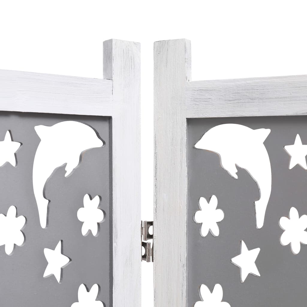 Cloison de séparation 6 parties grise 210 x 165 cm en bois massif