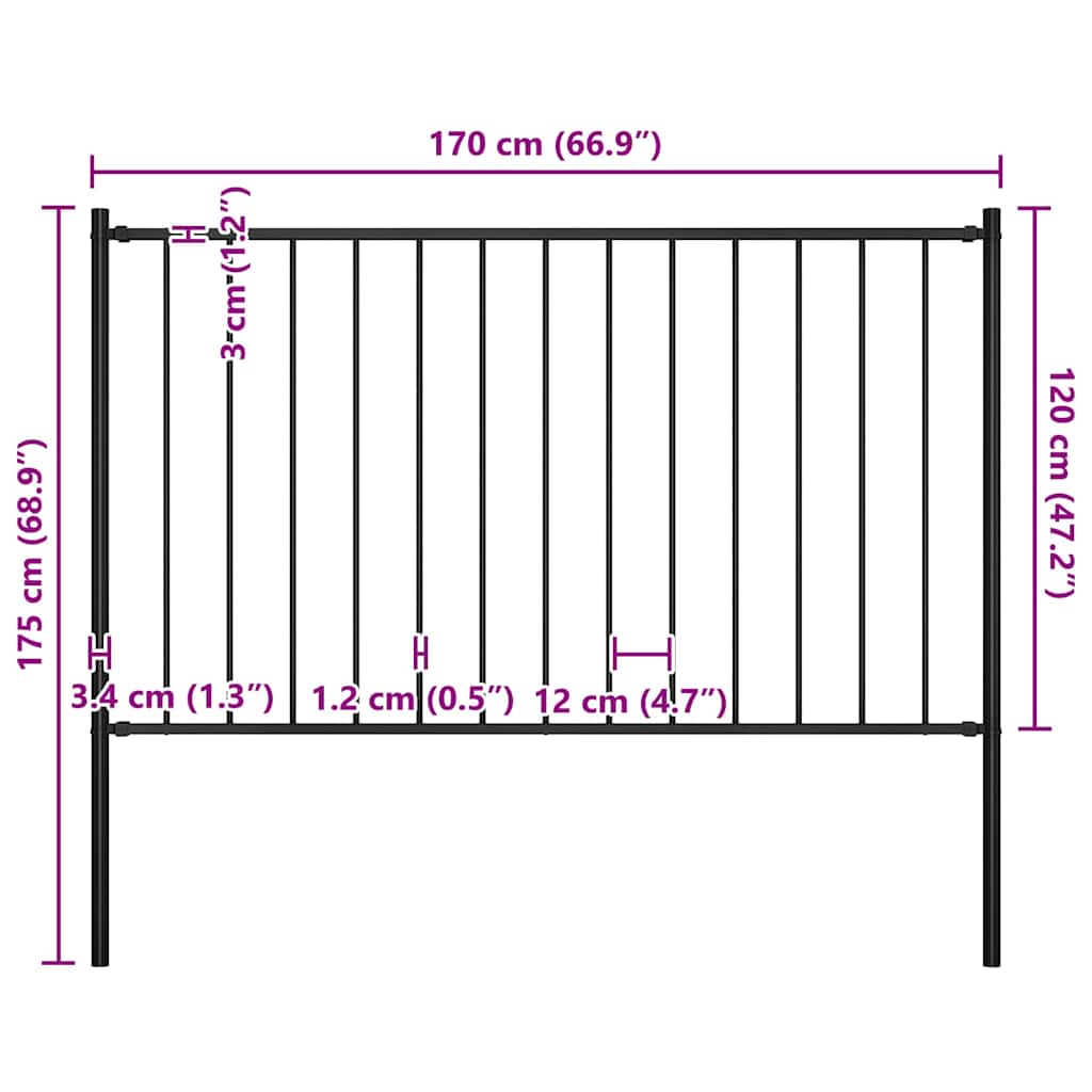 Zaunelement Woerden mit Pfosten Stahl 1,7 x 1,25 m Schwarz