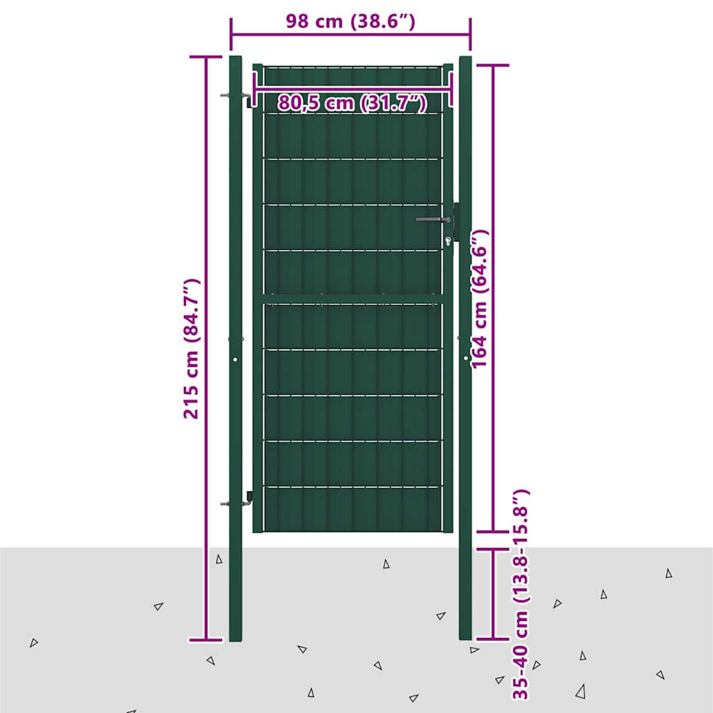 Gartentor aus PVC und Stahl 100 x 164 cm Grün