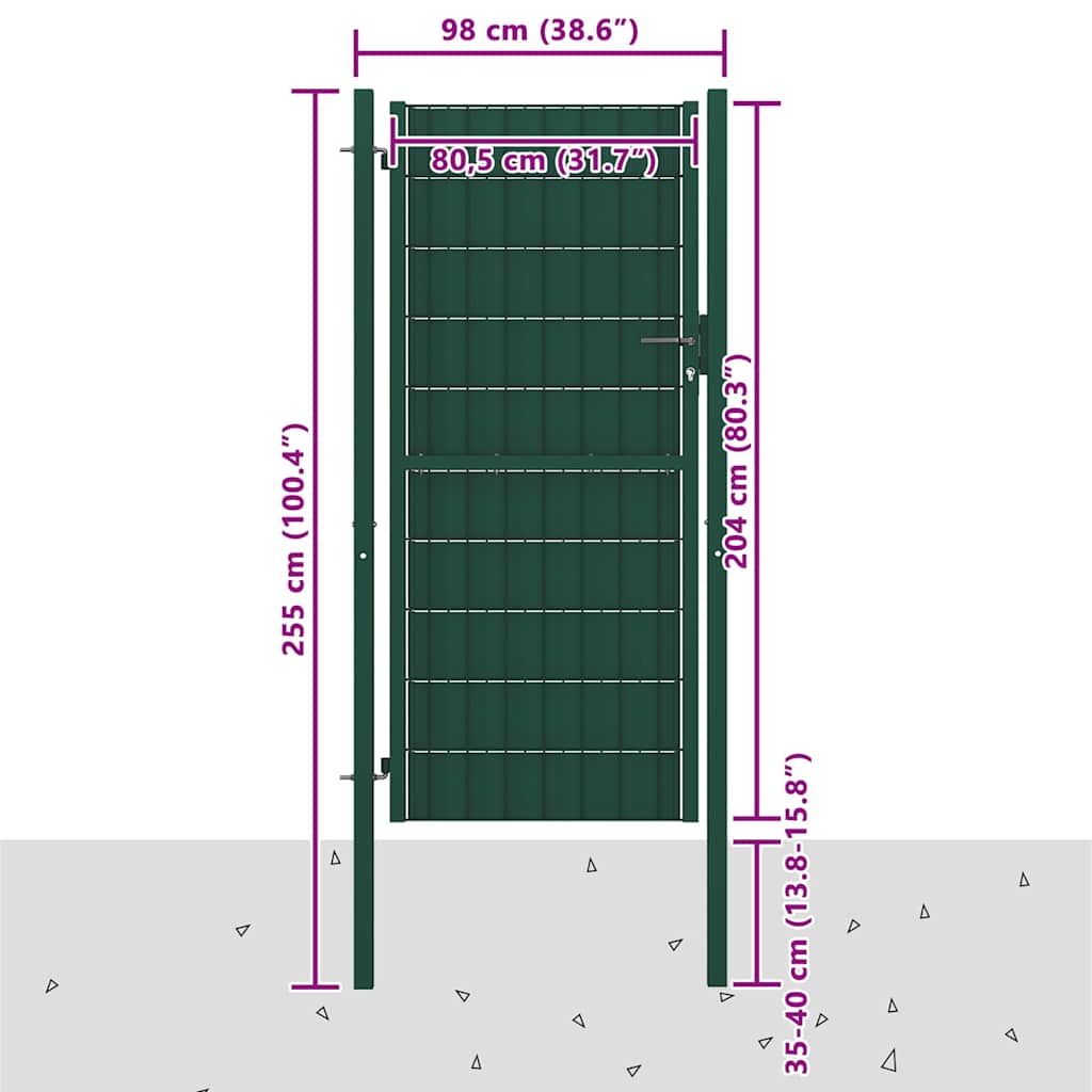 Zauntor aus PVC und Stahl 100 x 204 cm Grün