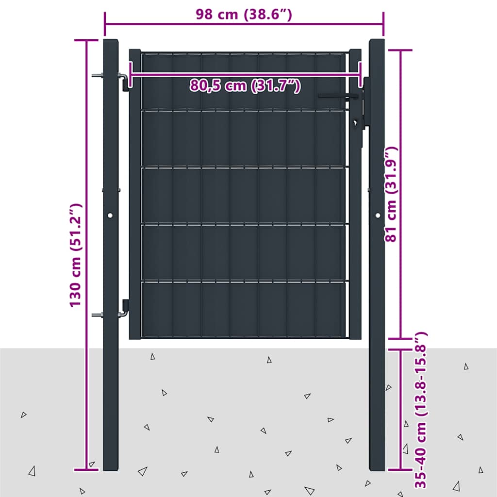 Gartentor aus PVC und Stahl 100 x 81 cm Anthrazit