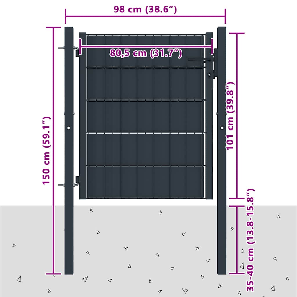 Gartentor aus PVC und Stahl 100 x 100 cm Anthrazit