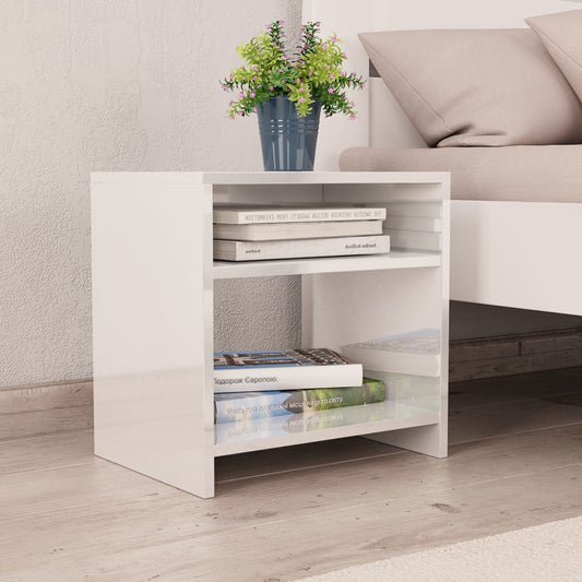Bedside table high gloss white 40x30x40 cm wood material