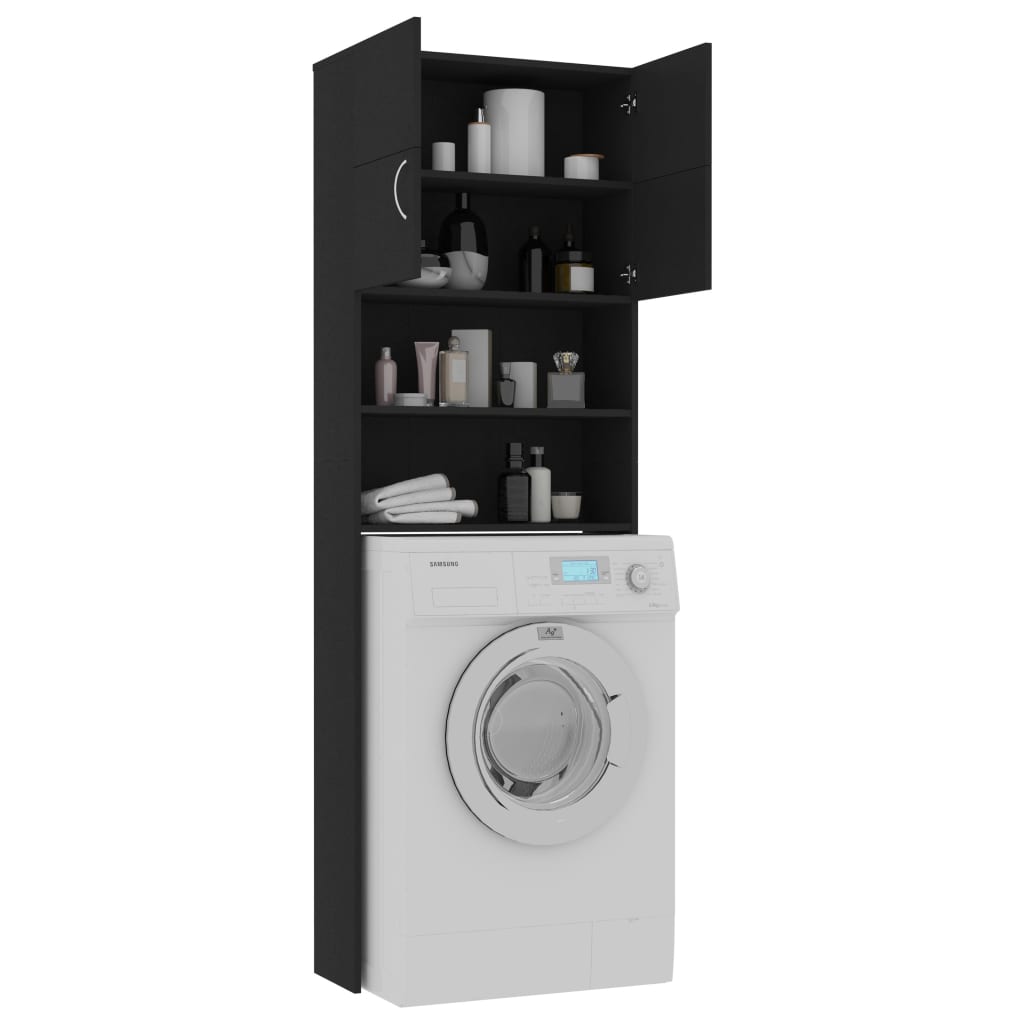 Meuble pour machine à laver noir 64x25,5x190 cm en bois