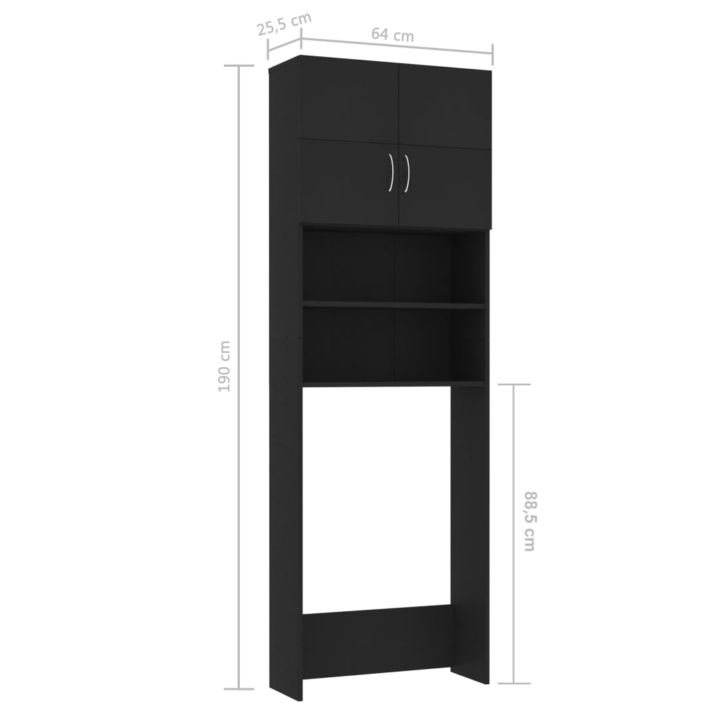 Meuble pour machine à laver noir 64x25,5x190 cm en bois