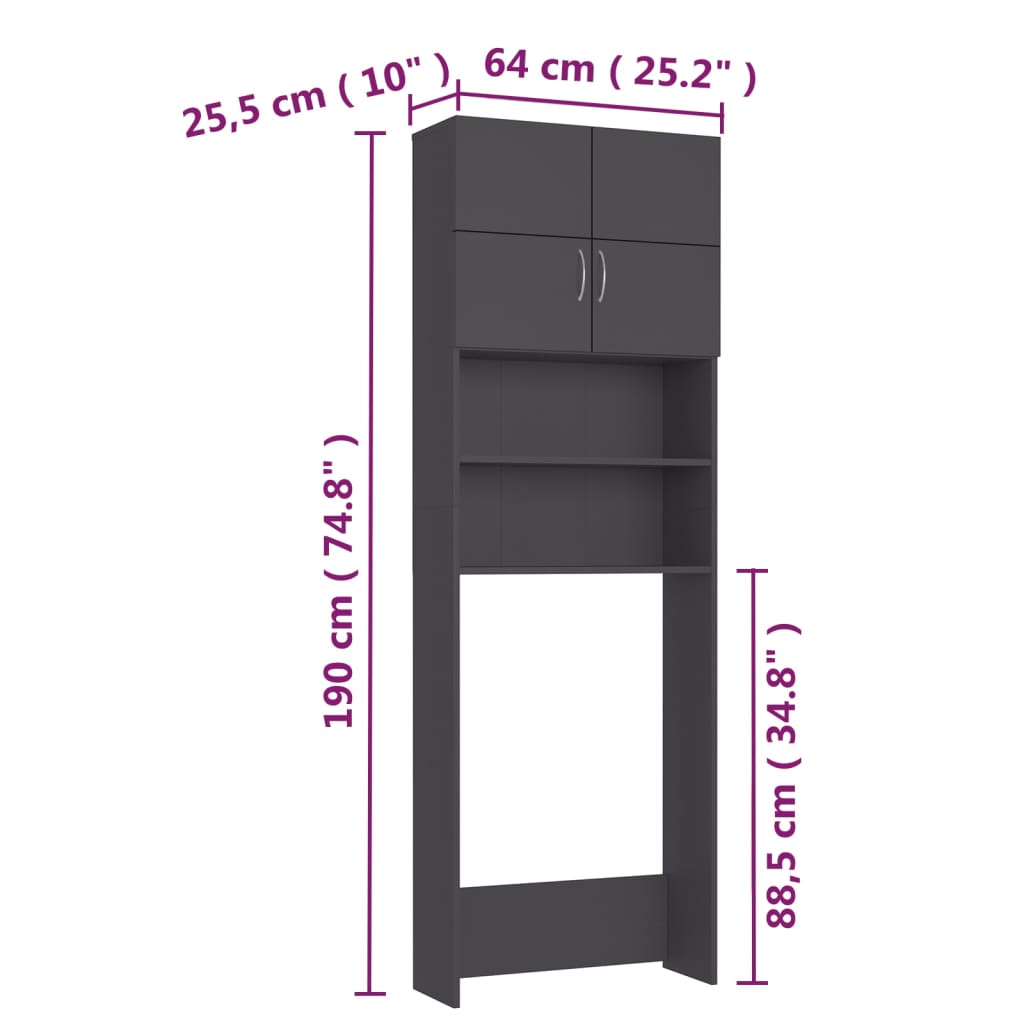 Waschmaschinenschrank Grau 64x25,5x190 cm Holzwerkstoff