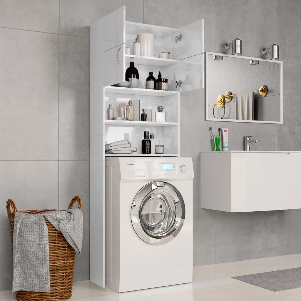 Waschmaschinenschrank Hochglanz-Weiß 64x25,5x190 cm