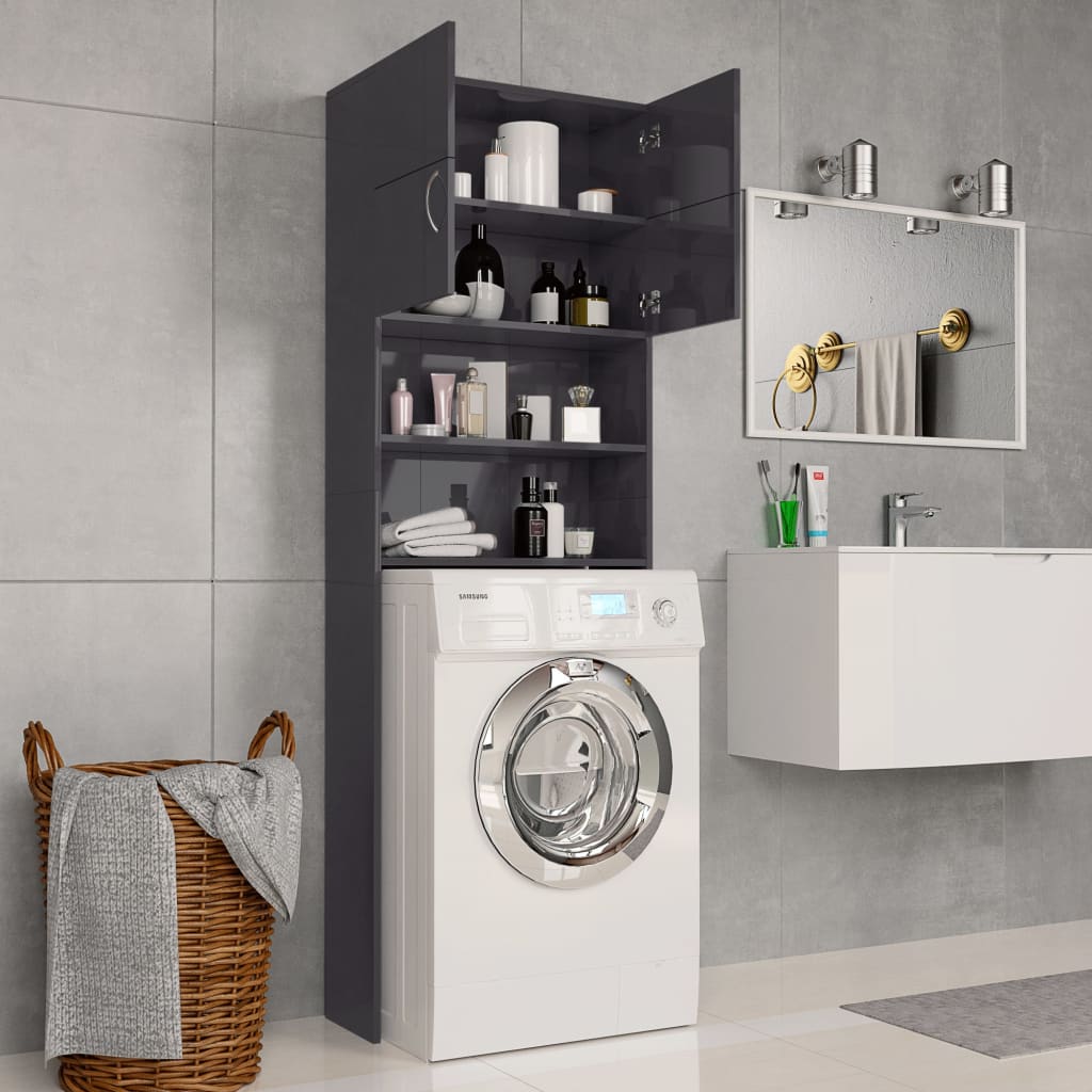 Waschmaschinenschrank Hochglanz-Grau 64x25,5x190 cm