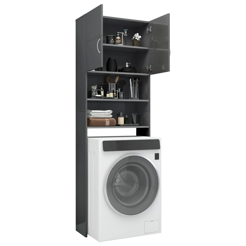 Waschmaschinenschrank Hochglanz-Grau 64x25,5x190 cm