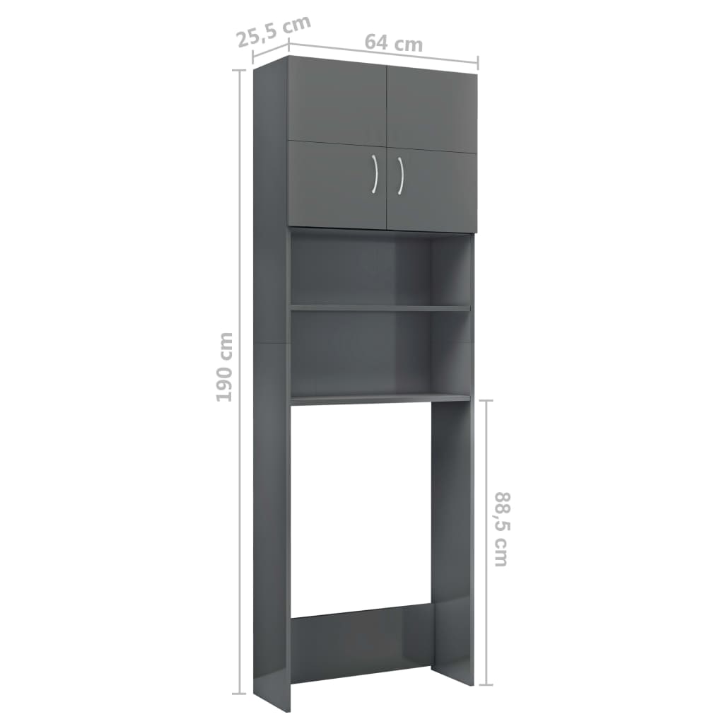 Waschmaschinenschrank Hochglanz-Grau 64x25,5x190 cm