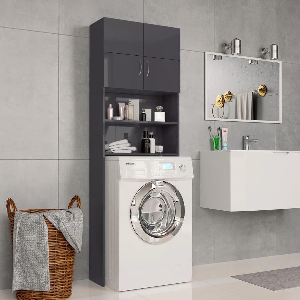Waschmaschinenschrank Hochglanz-Grau 64x25,5x190 cm