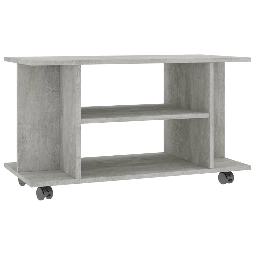Meuble TV à roulettes gris béton 80x40x45 cm en bois