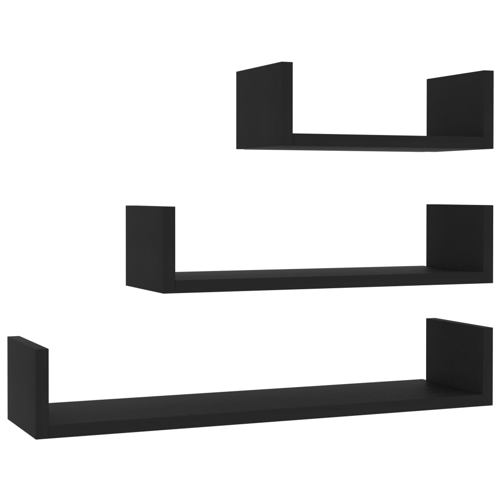 Wall shelf 3 pcs. Black wood material