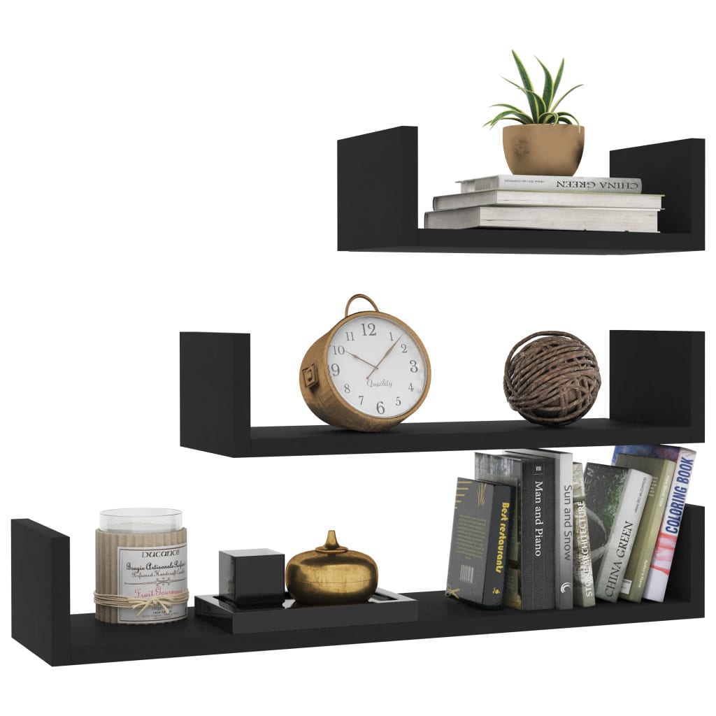 Wall shelf 3 pcs. Black wood material