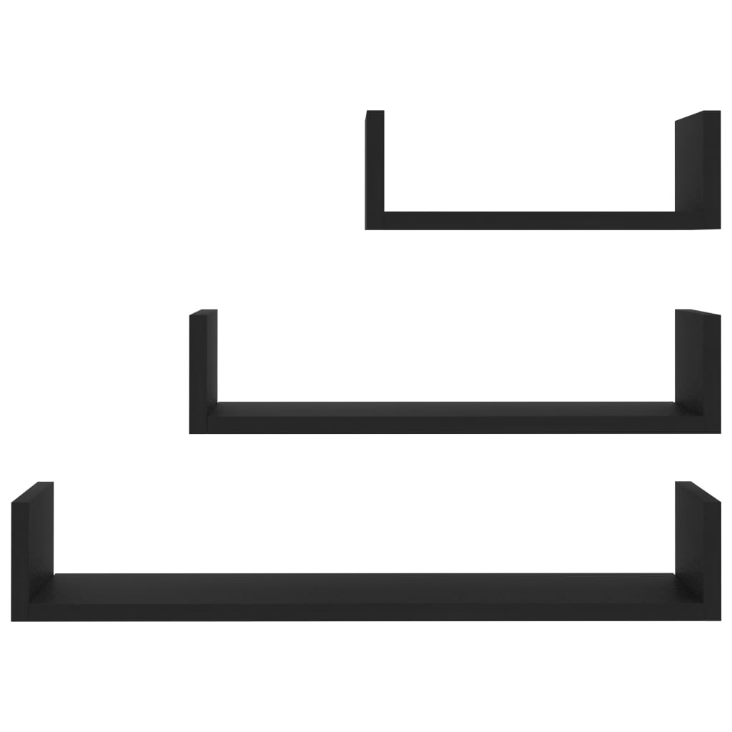 Wall shelf 3 pcs. Black wood material