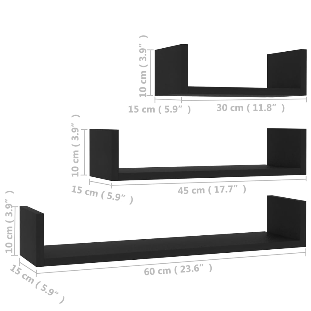 Wall shelf 3 pcs. Black wood material