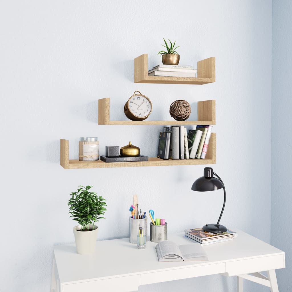Wall shelf 3 pcs. Sonoma oak wood material