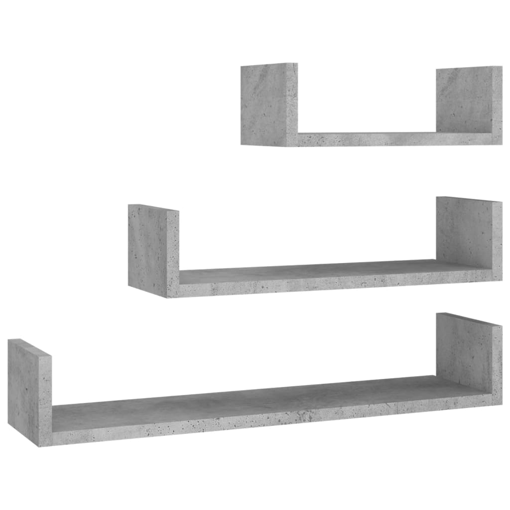 Wall shelf 3 pcs. Concrete gray wood material