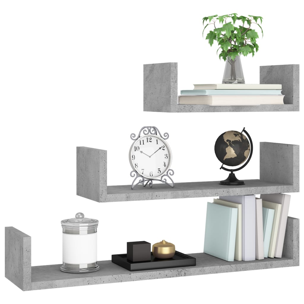 Wall shelf 3 pcs. Concrete gray wood material