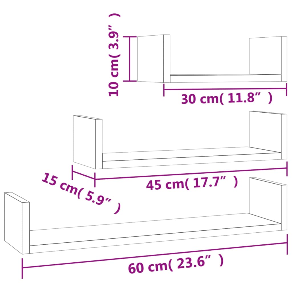 Wall shelf 3 pcs. Concrete gray wood material