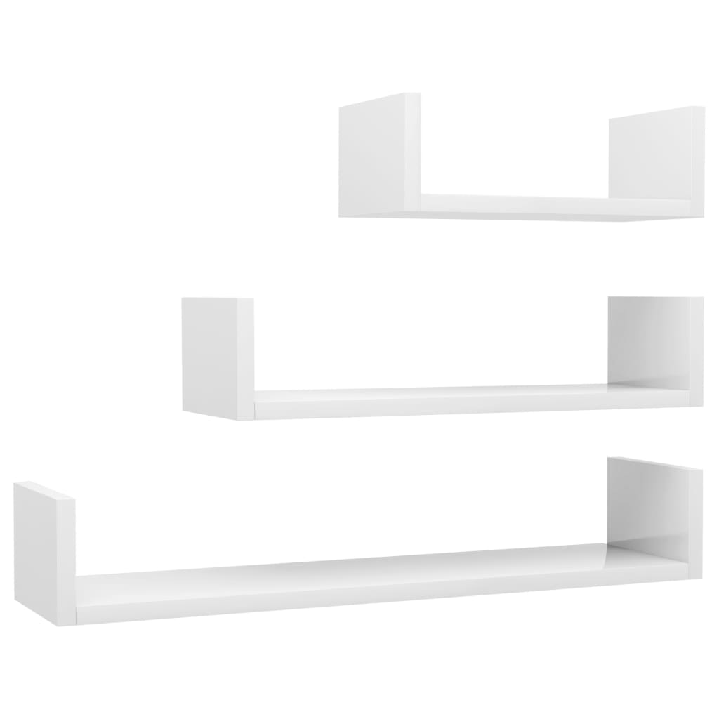 Wall shelf 3 pcs. High gloss white wood material