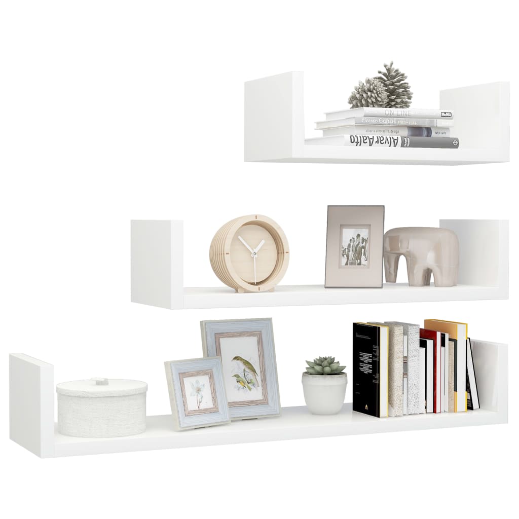 Wall shelf 3 pcs. High gloss white wood material